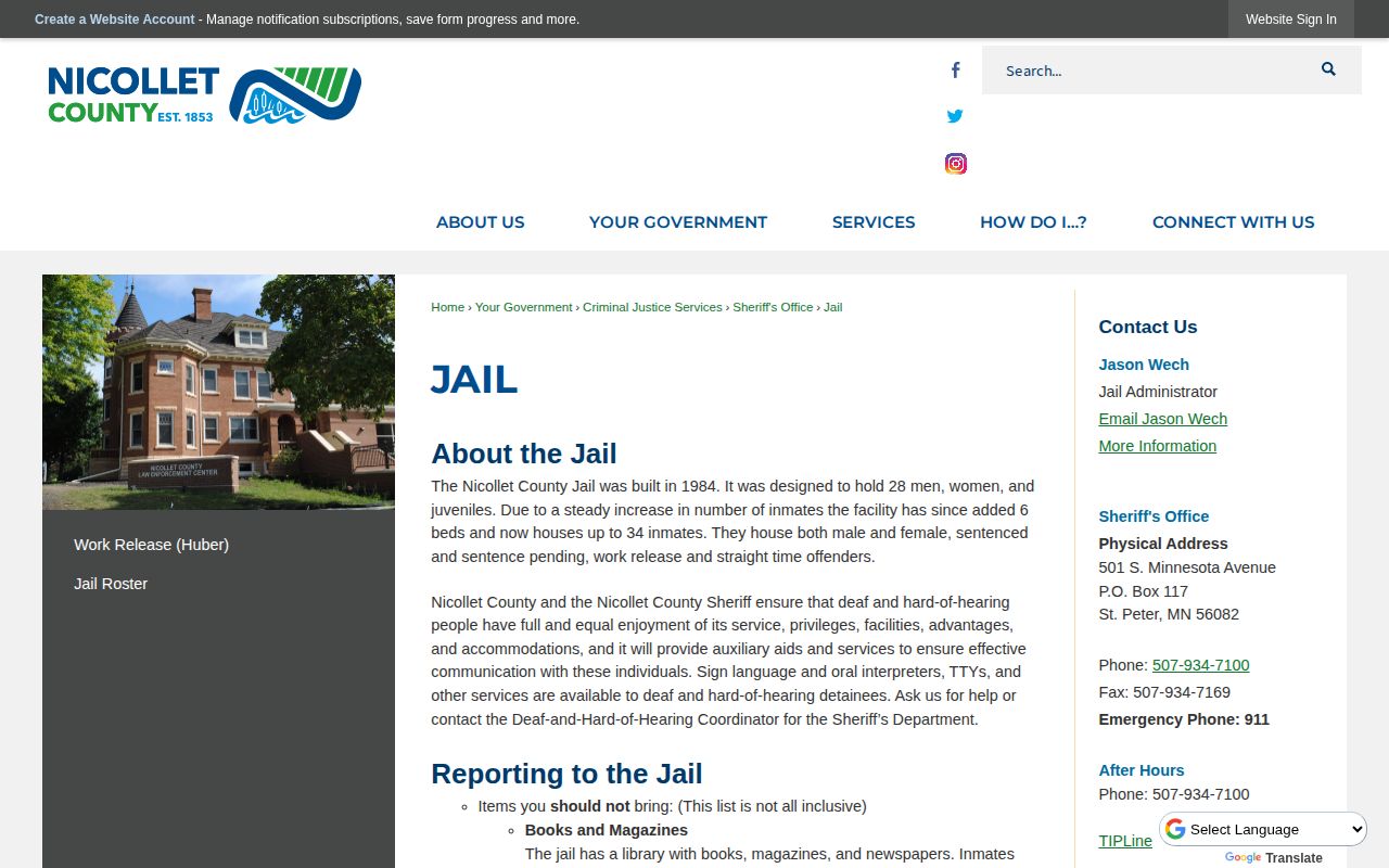 Nicollet County Jail release and current custody information