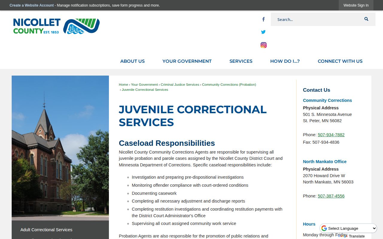 Nicollet County probation office contact information